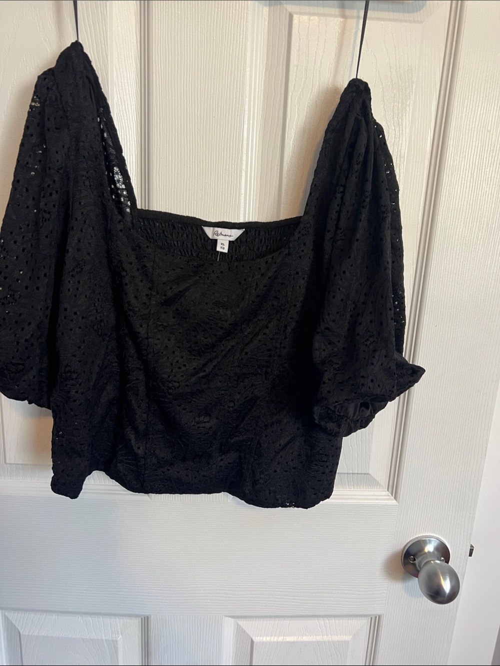 Black Eyelet Puff Sleeve Crop Blouse